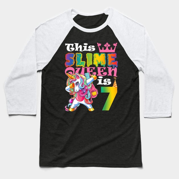 Kids Slime Queen 7 7th Birthday Unicorn Gift Baseball T-Shirt by Ortizhw